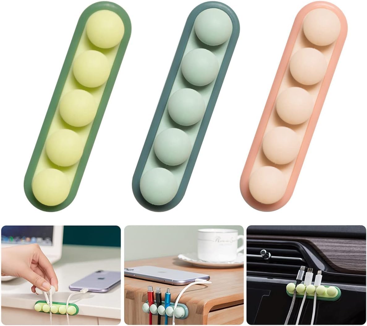 Coocat 3 Pack Pea Cable Clips, Usb Cable Organizer, Charging Cord Holder, Wire Management For Car Office Desk Workbench Bedroom